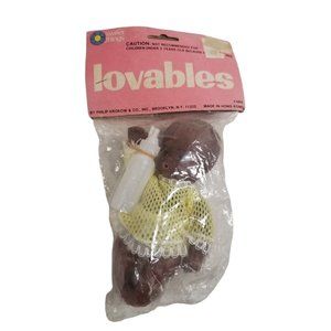 Vintage Doll Lovables in Packaging Hong Kong Vinyl African American with Bottle